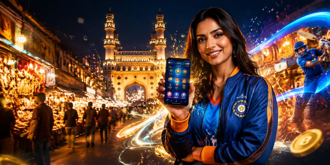 Cricket fans placing bets using mobile near Hyderabad Charminar at night